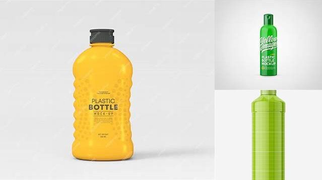 622+ 330ml Glossy Plastic Bottle PSD Mockup Front View Editable and Customizable PSD