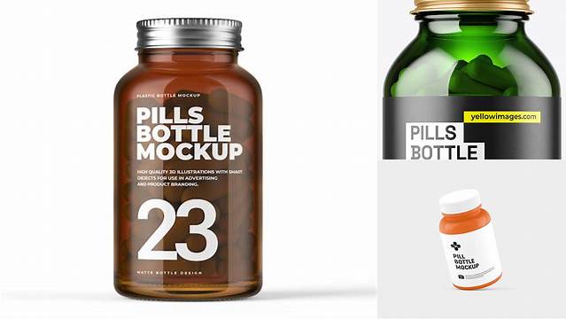 6222+ Empty Green Glass Pills Bottle PSD Mockup Exclusive Free Creative Mockup File