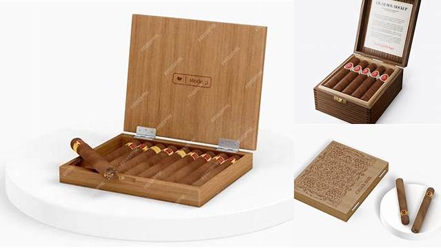 6222+ Opened Wooden Cigar Box PSD Mockup Front View High Angle Shot Creative Digital PSD Download