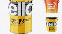 6223+ Glossy Paint Bucket PSD Mockup Front View High-Angle Shot Exclusive PSD Design Freebie