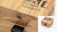 6227+ Wooden Gift Box PSD Mockup Half Side View High-Angle Shot Creative and Modern PSD Freebie