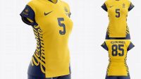 6230+ Women’s Volleyball Kit with V-Neck Jersey PSD Mockup Half Side View Digital Download