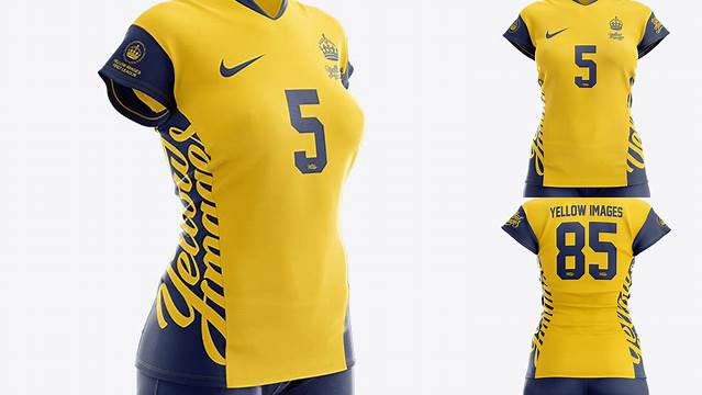 6230+ Women’s Volleyball Kit with V-Neck Jersey PSD Mockup Half Side View Digital Download