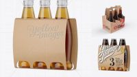 6232+ Kraft Paper 3 Pack Beer Bottle Carrier PSD Mockup Halfside View High-Angle Shot Advanced Editable PSD