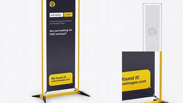 6234+ Matte Vinyl Banner Frame Stand PSD Mockup Half Side View Advanced Editable Template Free