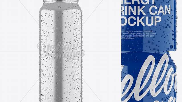 6235+ 500ml Glossy Aluminium Can with Condensation PSD Mockup Front View Advanced Editable Template Free