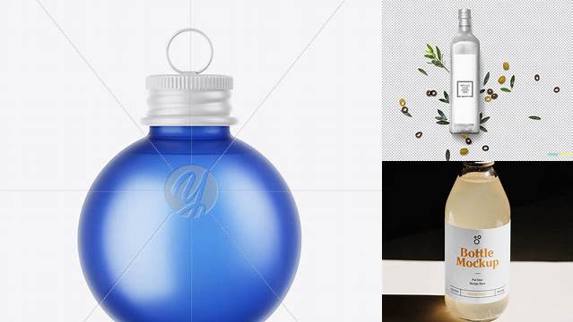 6237+ Frosted Blue Glass Christmas Bottle PSD Mockup Free Mockup PSD Template