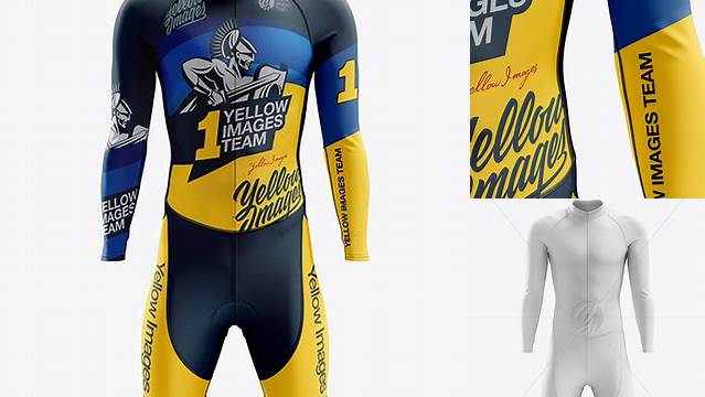 624+ Men’s Cycling Skinsuit LS PSD Mockup Front View High-End Professional PSD Resources