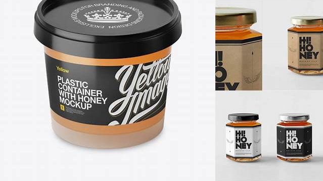 6241+ Frosted Plastic Container With Honey PSD Mockup High-Angle Shot Elegant and Stylish Free PSD