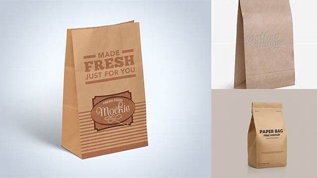 6244+ Kraft Paper Snack Bag PSD Mockup Half Side View Fully Customizable Mockup PSD Free