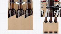 6247+ Kraft Paper 6 Pack Amber Bottle Carrier PSD Mockup 3/4 View High-Resolution Editable PSD