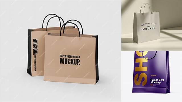 6248+ Glossy Paper Shopping Bag PSD Mockup Half Side View Hero Shot Editable and Customizable PSD