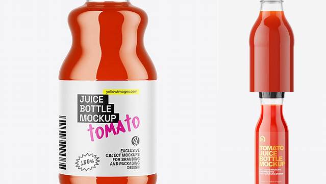 6249+ Clear Glass Bottle With Tomato Juice PSD Mockup Easy-to-Use PSD Template