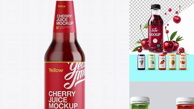 6251+ 330ml Cherry Juice Bottle PSD Mockup Download Free