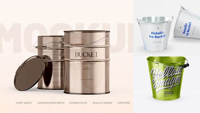 6252+ Metallic Bucket PSD Mockup Half Side View Exclusive Free Photoshop Mockup