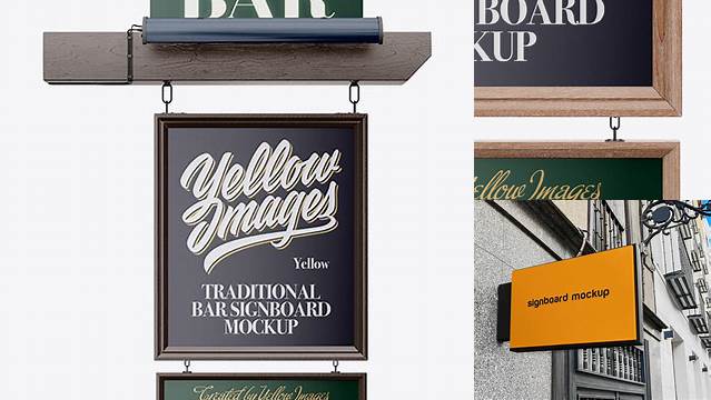 6254+ Traditional Bar Signboard PSD Mockup Front View Modern Free PSD Template