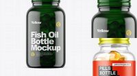 6256+ Dark Green Glass Fish Oil Bottle PSD Mockup Best for Showcase