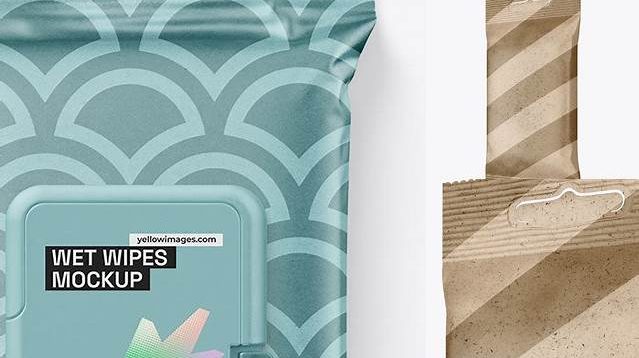 6257+ Kraft Wet Wipes Pack PSD Mockup Half Side View PSD Download