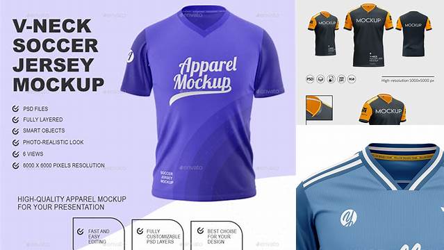 6257+ Men’s Soccer V-Neck Jersey PSD Mockup – Back Half-Side View Professional Design PSD