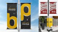 6261+ Glossy Banner on Pillar PSD Mockup Front View Exclusive Free Photoshop Asset