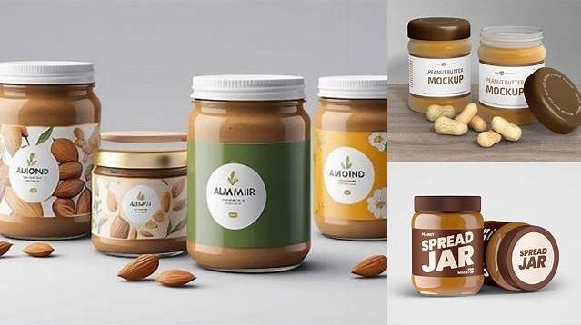 6264+ Glass Jar with Nut Butter PSD Mockup Front View Editable Design PSD File