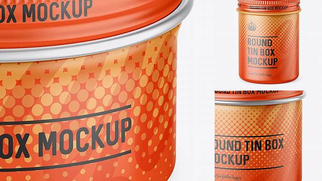 6267+ Round Tin Box with Matte Finish PSD Mockup High-Angle Shot Professional Graphic PSD Download