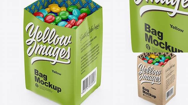 627+ Matte Bag With Candies PSD Mockup Half Side High-Angle Shot Download Premium Free PSD