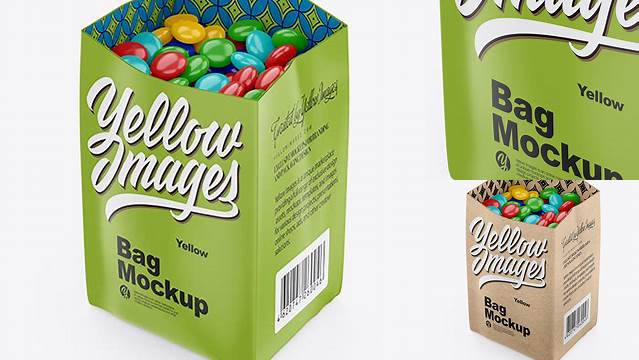 627+ Matte Bag With Candies PSD Mockup Half Side High-Angle Shot Download Premium Free PSD