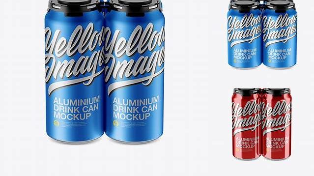 6270+ Pack of 3 Metallic Cans with Plastic Holder PSD Mockup Front View High-End Photoshop Mockup