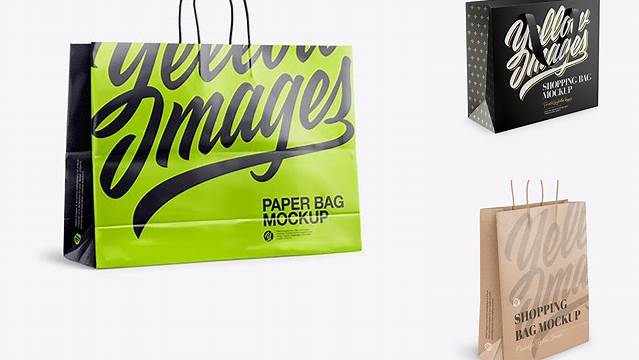 6271+ Glossy Shopping Bag With Ribbon Handles PSD Mockup Halfside View Custom Graphic Mockup File