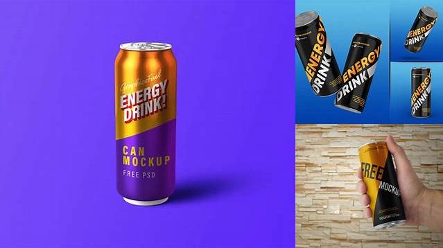 628+ 355ml Energy Drink Can PSD Mockup Smart PNG Image