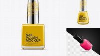 6283+ Glossy Nail Polish Square Bottle with Chrome Cap PSD Mockup Easy-to-Edit Photoshop Freebie