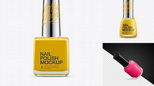 6283+ Glossy Nail Polish Square Bottle with Chrome Cap PSD Mockup Easy-to-Edit Photoshop Freebie