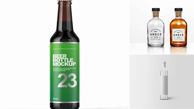 6284+ Stand with Dark Glass Bottles PSD Mockup Modern Free PSD Template