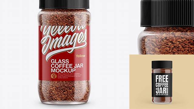 6286+ 150g Glass Jar with Instant Coffee PSD Mockup Front View Modern Free PSD Template