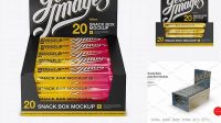 6288+ 20 Snack Bars Display Box PSD Mockup Front View High-Angle Shot Stylish PSD for Free