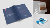 6291+ A4 Brochure PSD Mockup High Angle Shot Downloadable PSD Design Template