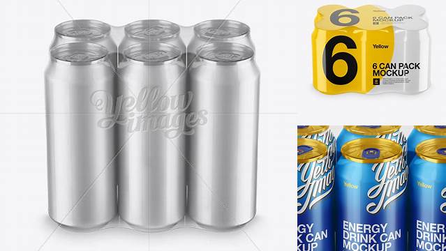 6291+ Transparent Pack with 6 Alminium Cans PSD Mockup High-Angle Shot Professional Photoshop Design Freebie