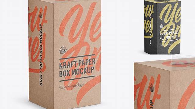 6296+ Kraft Carton Box with Hang Tab PSD Mockup Half Side View high-angle shot Editable and Customizable PSD