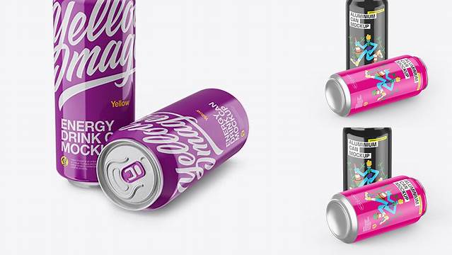 6296+ Two 500ml Aluminium Cans with Glossy Finish PSD Mockup High-Resolution PSD Download