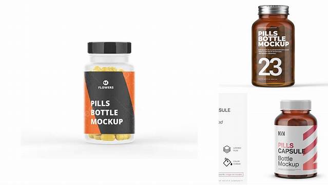 6308+ Dark Green Glass Bottle With Pills PSD Mockup Download Premium Free PSD