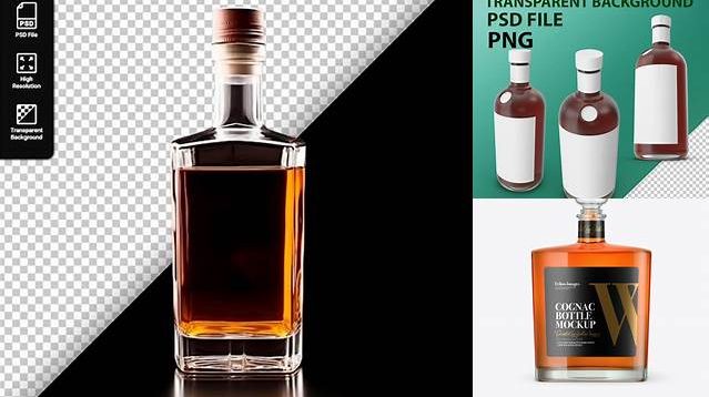 6308+ Square Clear Glass Bottle With Cognac PSD Mockup Free PSD for Designers