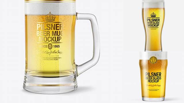 631+ Tankard Glass Mug with Pilsner Beer PSD Mockup Free Downloadable PSD