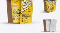 6316+ Soup Cup in Paperboard Box PSD Mockup / Front 3/4 View Eye-Level Shot Exclusive Layered PSD Mockup