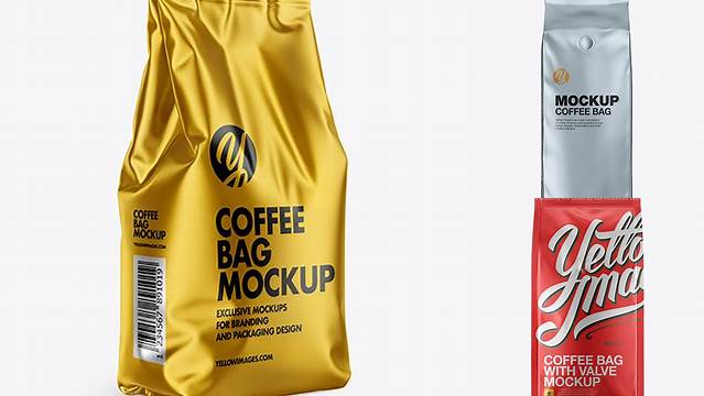 6317+ Matte Metallic Coffee Bag Front View Exclusive Free PSD Mockups