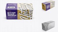 6325+ 250g Butter Block In Metallic Foil Wrap PSD Mockup Halfside View High-Angle Shot Exclusive Free Photoshop Asset