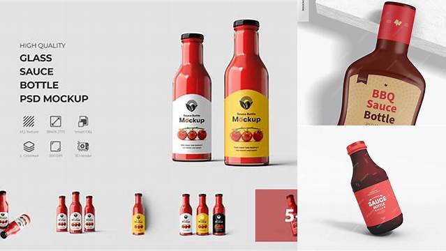 6330+ Clear Glass Bottle with BBQ Sauce PSD Mockup Smart Layer PSD