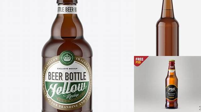 6336+ 330ml Amber Bottle with Light Beer PSD Mockup Unique Free Photoshop Files