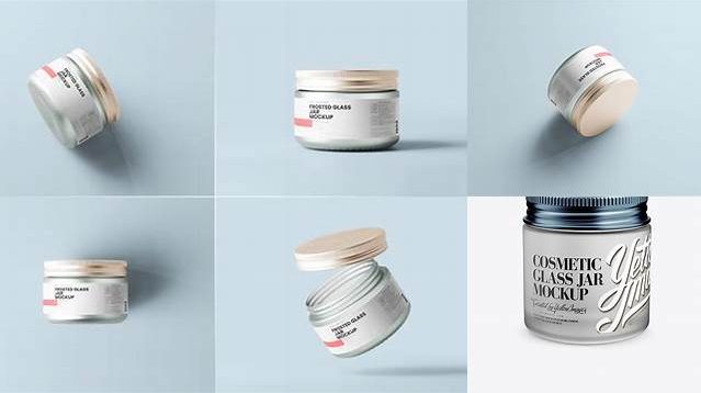 6339+ Frosted Glass Cosmetic Jar PSD Mockup Front View High-Angle Shot Free Photoshop Mockup Design