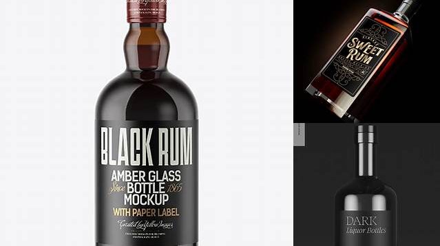 6343+ Amber Glass Bottle with Black Rum PSD Mockup Creative PSD Resources